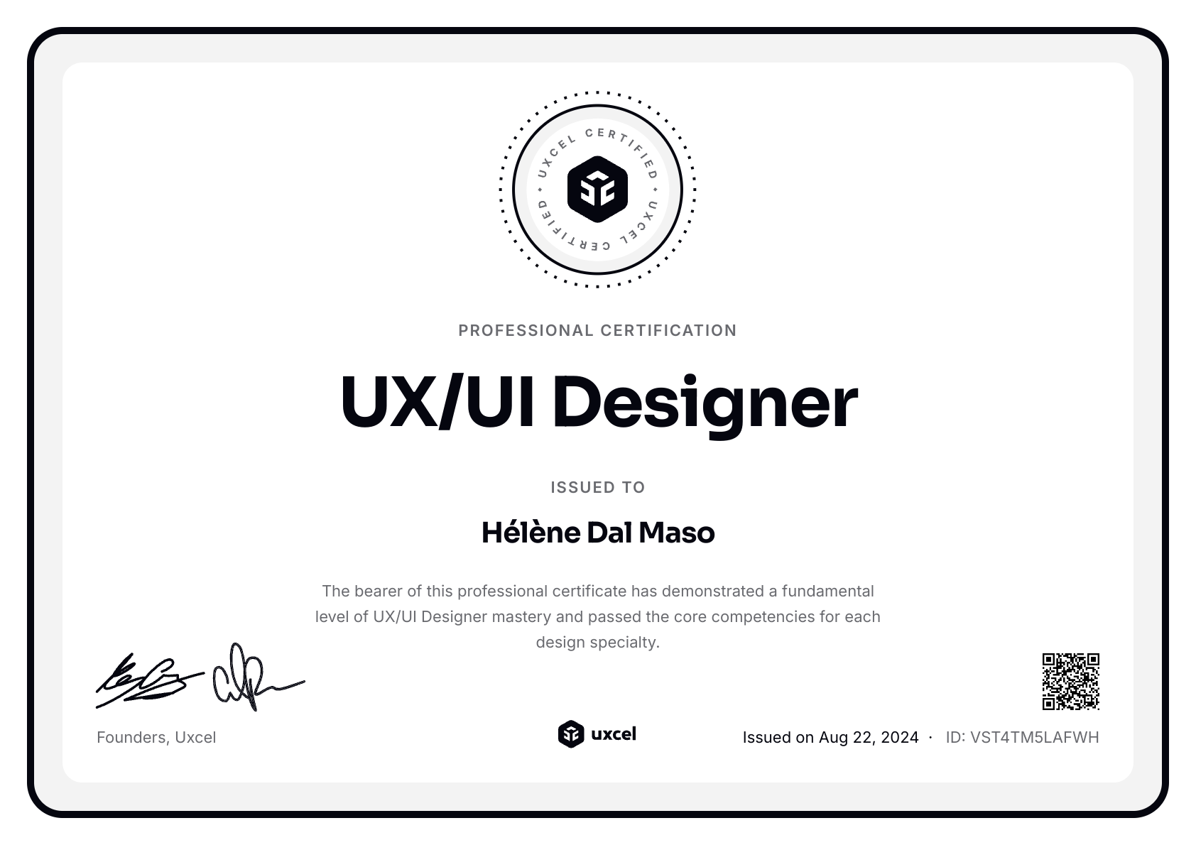 Hélène Dal Maso's certificate